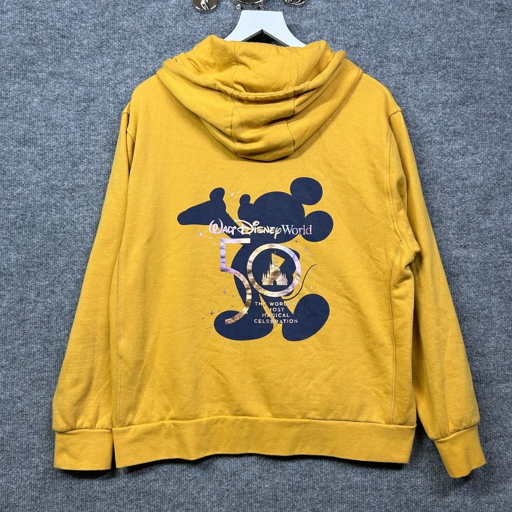 Disney Mickey 50th Anniversary Hoodie Unisex Yellow Castle Graphic Pullover - M - Picture 6 of 7